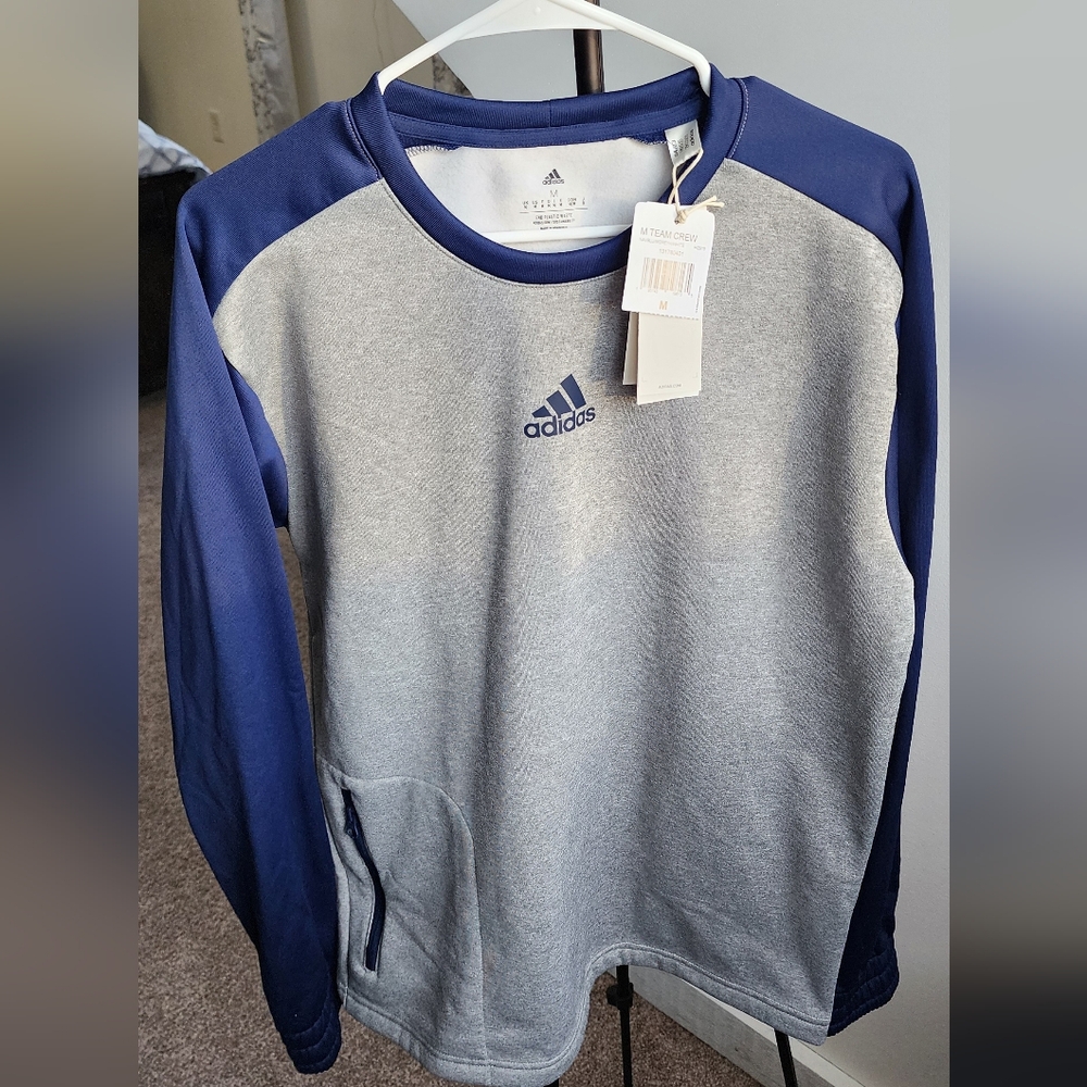 NWT Adidas Men's Team Navy Blue & Grey Crewneck Sweatshirt - Picture 3 of 6